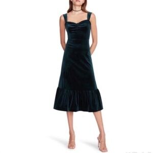Betsey Johnson Sweetheart Neck Stretch Velvet Ruffle Hem Maxi‎ Dress Green XL